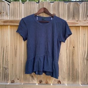 Anthropologie x left of center, 100% Cotton, blue short sleeve peplum top, sz S